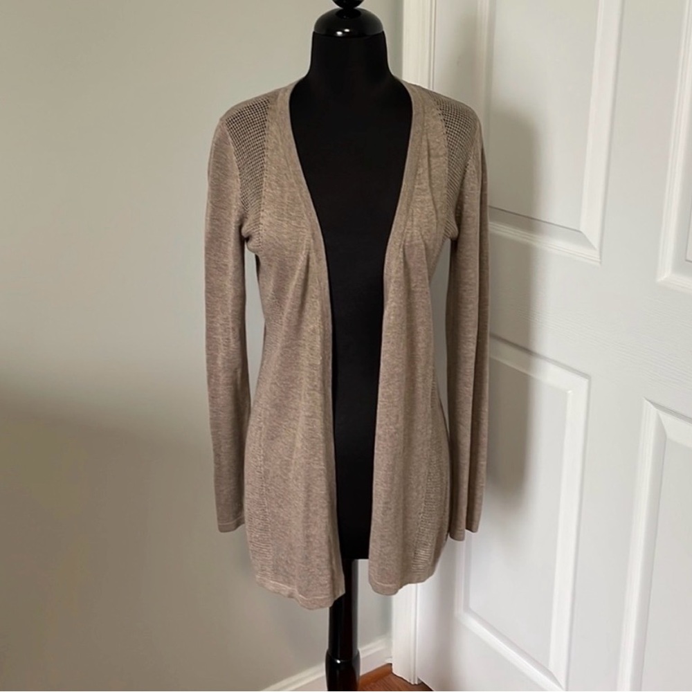Belldini, tan, long sleeve, perforated, cardigan sweater, size M